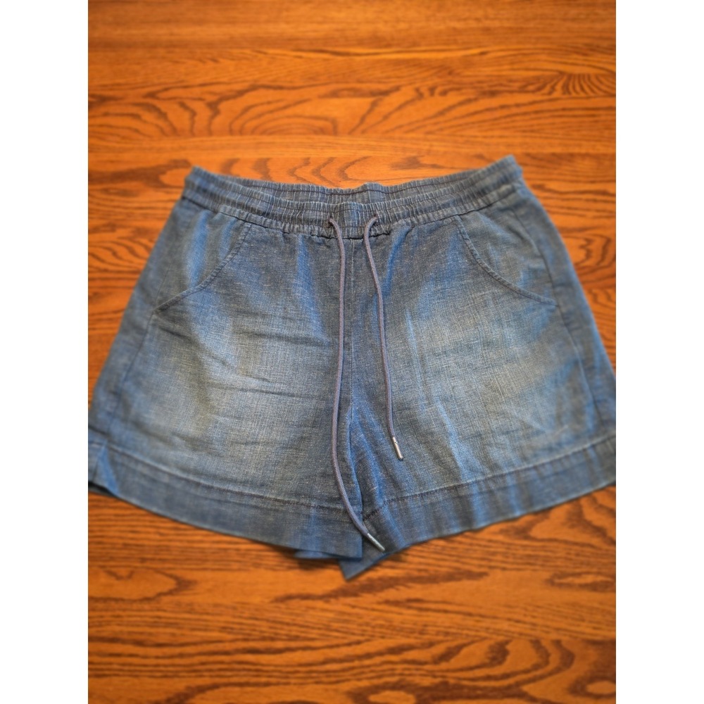 Evereve‎ Cadet Elodie Shorts Womens Medium Chambray Fade Linen Blend Pull-On